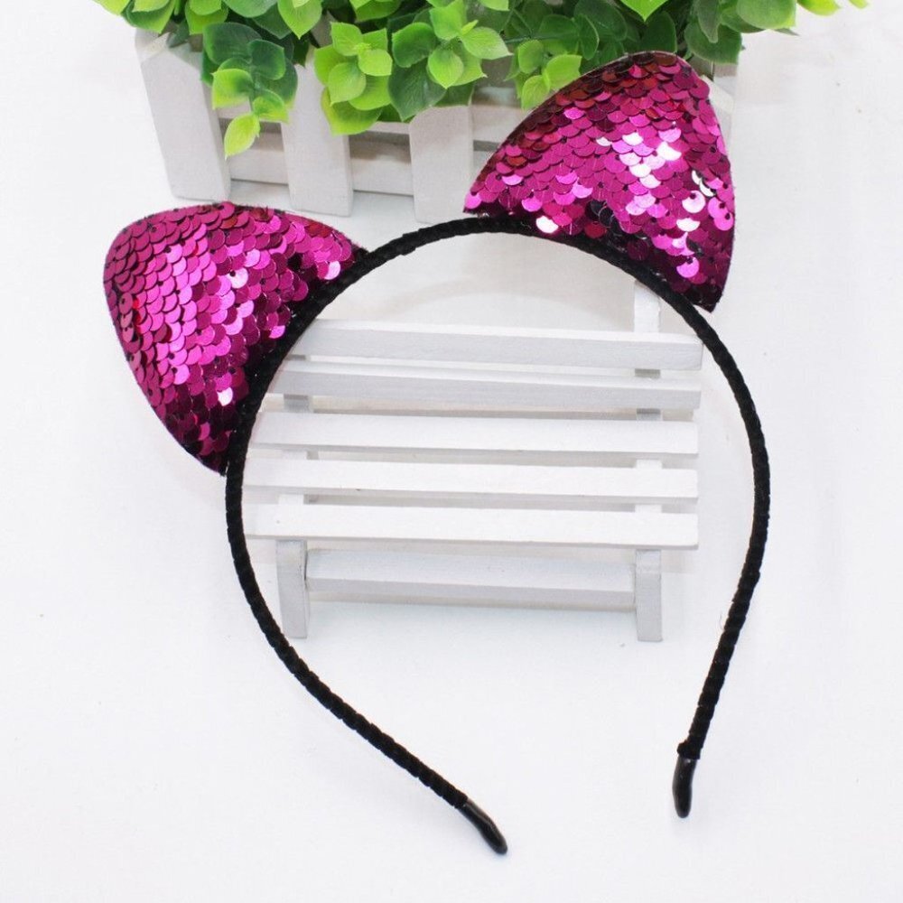 Diona J Bling Sparkle Cat Fuchsia Ear Headband Hairband For Kids Halloween Party